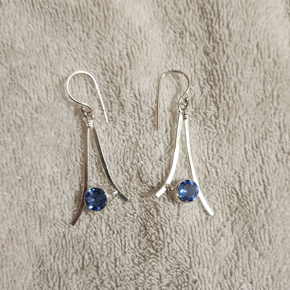 Handmade on Etsy Blue Tanzanite Gem and .925 Silver Earrings